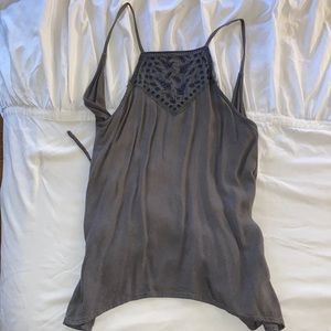 REVOLVE Gray Embroidered Backless Tie/Wrap Tank Top